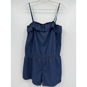 Levis Chambray Romper Womens L Blue Cotton Wash Spaghetti Strap Summer Beachy
